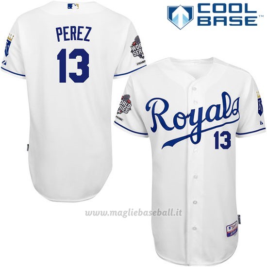 Maglia Baseball Uomo Kansas City Royals Salvador Perez Bianco Cool Base Giocatore Autentico